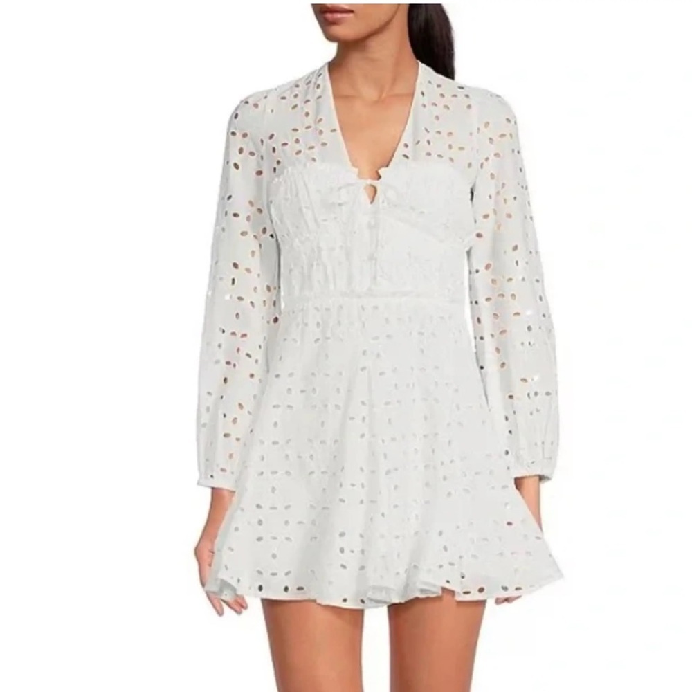 Gianni Bini Women's Eyelet White V-Neck Long Sleeve Mini Dress Plus Size XL NWT